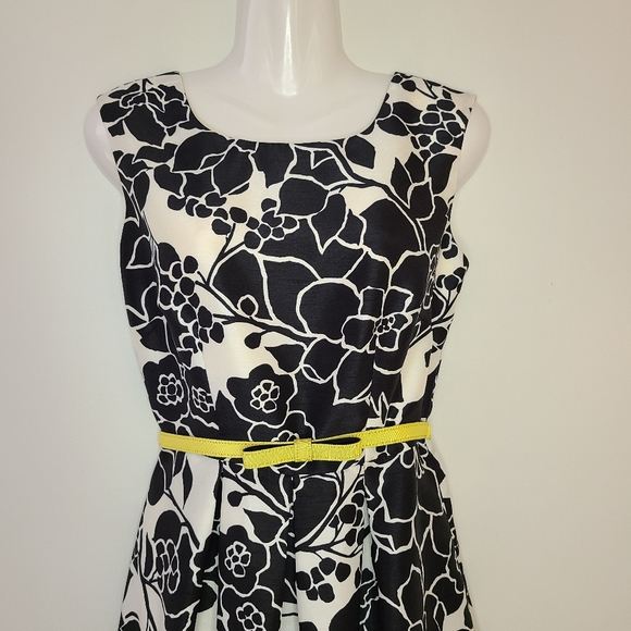 The Limited Black Floral Dress, Yellow Belt, 4 - Picture 2 of 10